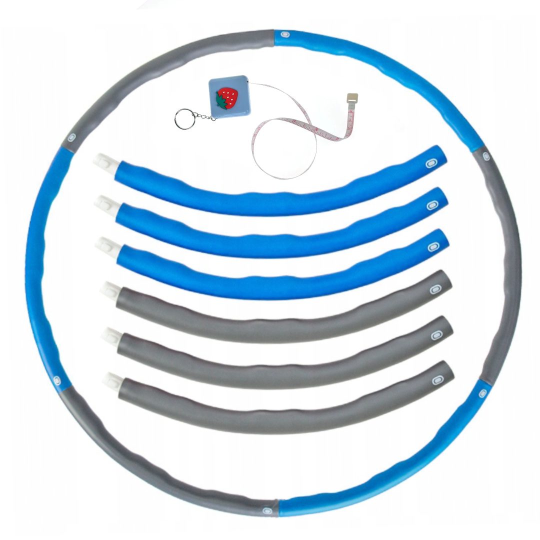 Hula Hop z wypustkami masującymi składany 100-104 cm + miarka 150 cm niebieski szary