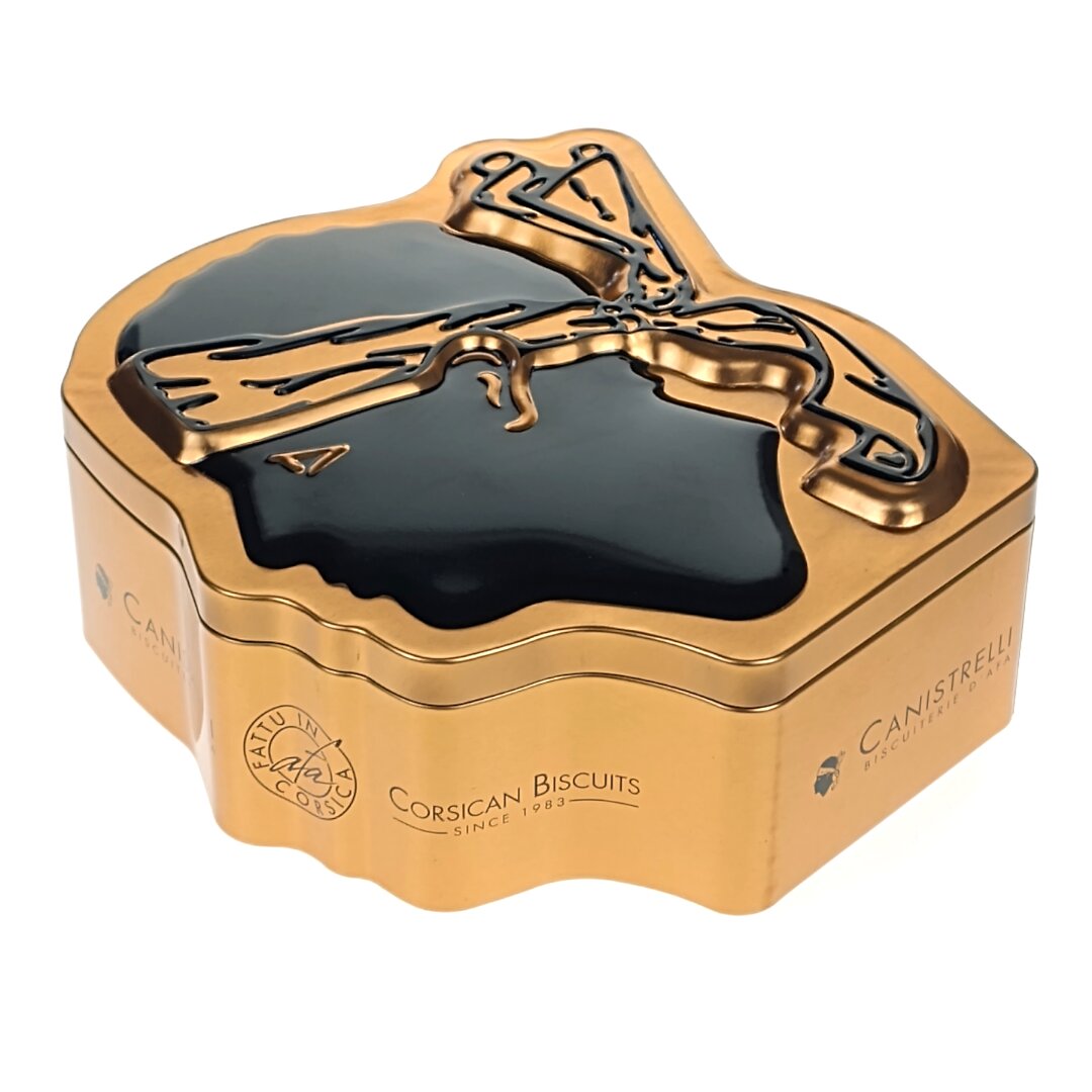 Pudełko metalowe z pokrywką w kształcie Maura, złote