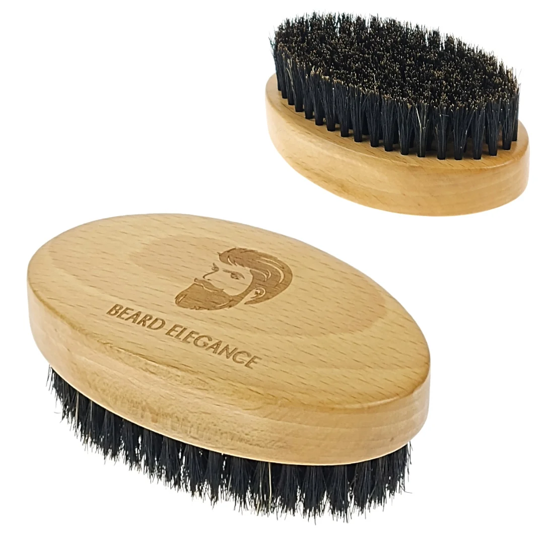 Wooden beard brush with natural boar bristles 10.5x6x4 cm