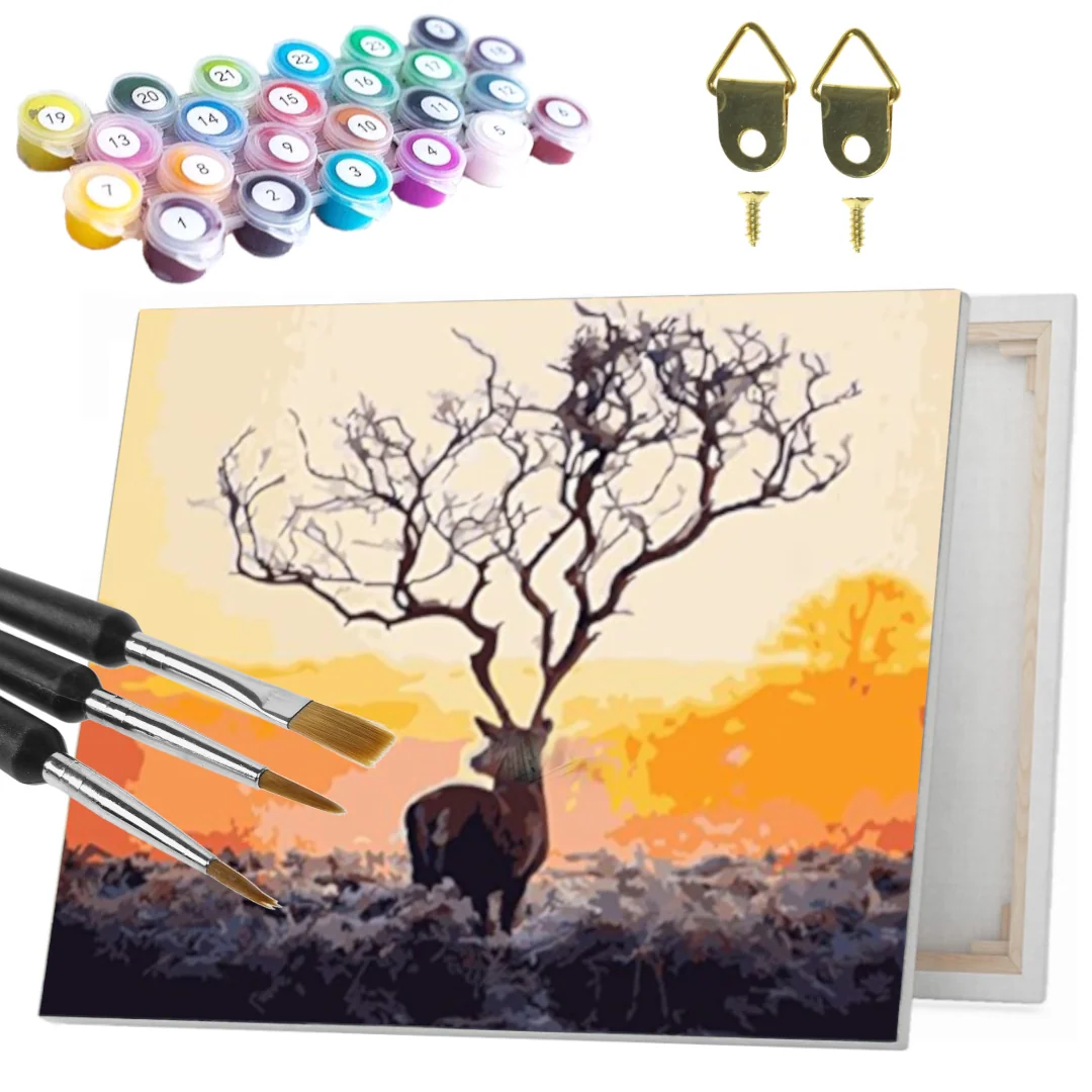 Painting by numbers 40x50 cm on frame Deer at sunset