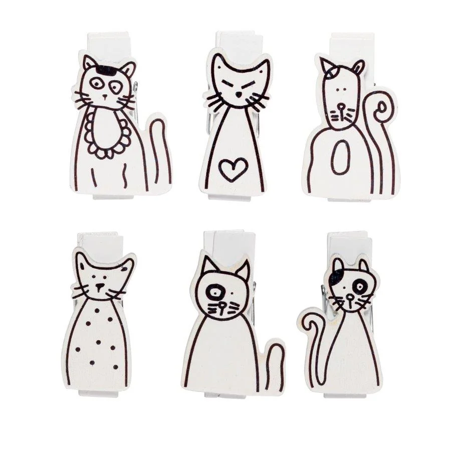 6 Wooden Clips Cat 6 pcs. 2.5x4.5 cm