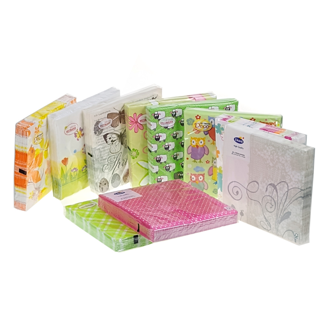 Paper napkins Spring patterns, 20 pieces, 33x33 cm, 3-ply MIX of patterns