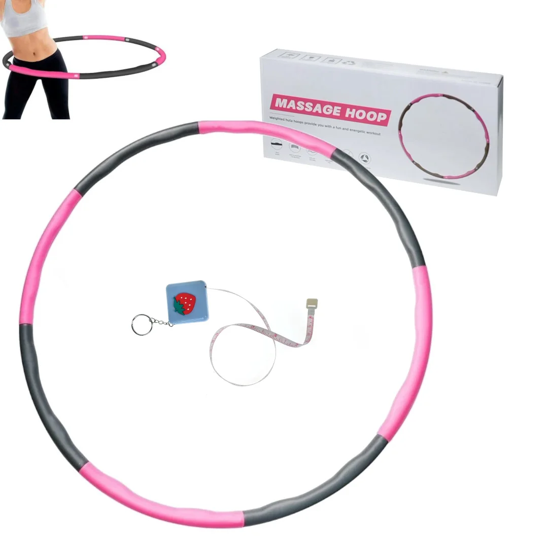 Hula Hop with massaging tabs foldable 95-100 cm + measure 150 cm pink grey