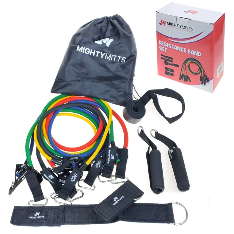 Set of 5 resistance bands for exercise + accessories MightyMitts