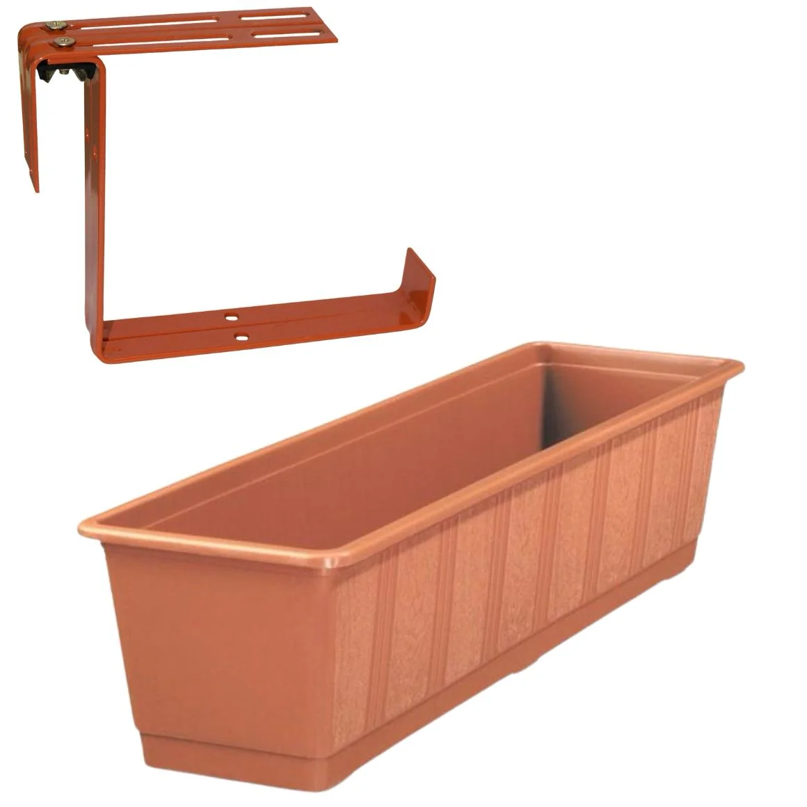 Doniczka, skrzynka na kwiaty z 2 uchwytami metalowymi Planter Box Terakota 40 cm