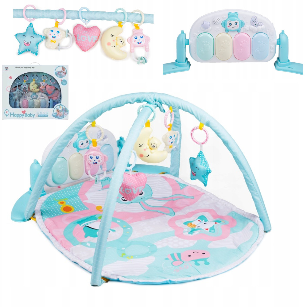 Mata edukacyjna Interaktywna 3w1 ZABAWKI dla niemowlaka pastelowa