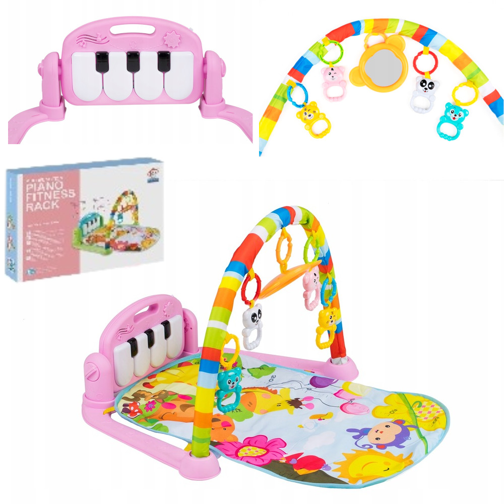Mata edukacyjna Interaktywna 3w1 ZABAWKI dla niemowlaka pastelowa Pianino