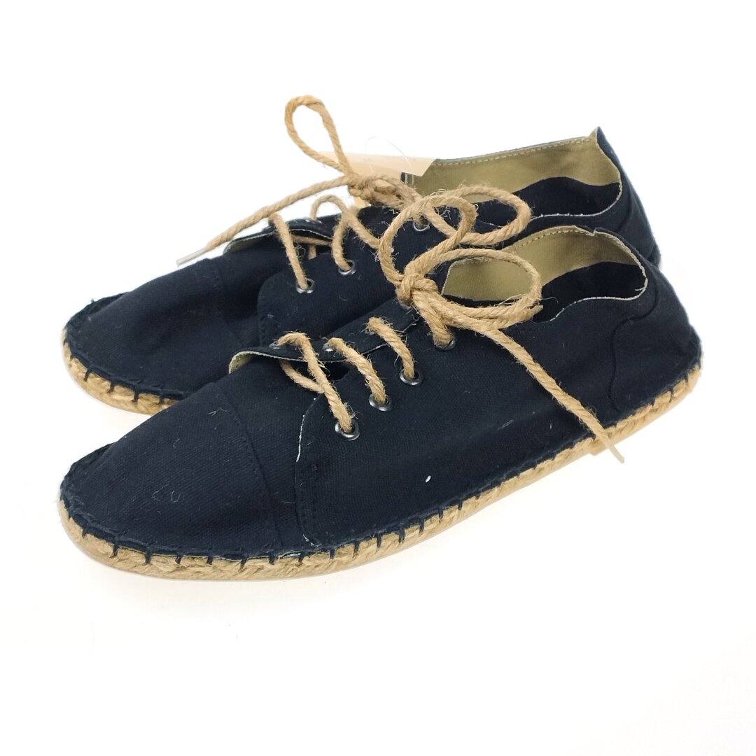 Sznurowane espadryle damskie, tekstylne, Czarny - rozmiary 36-41