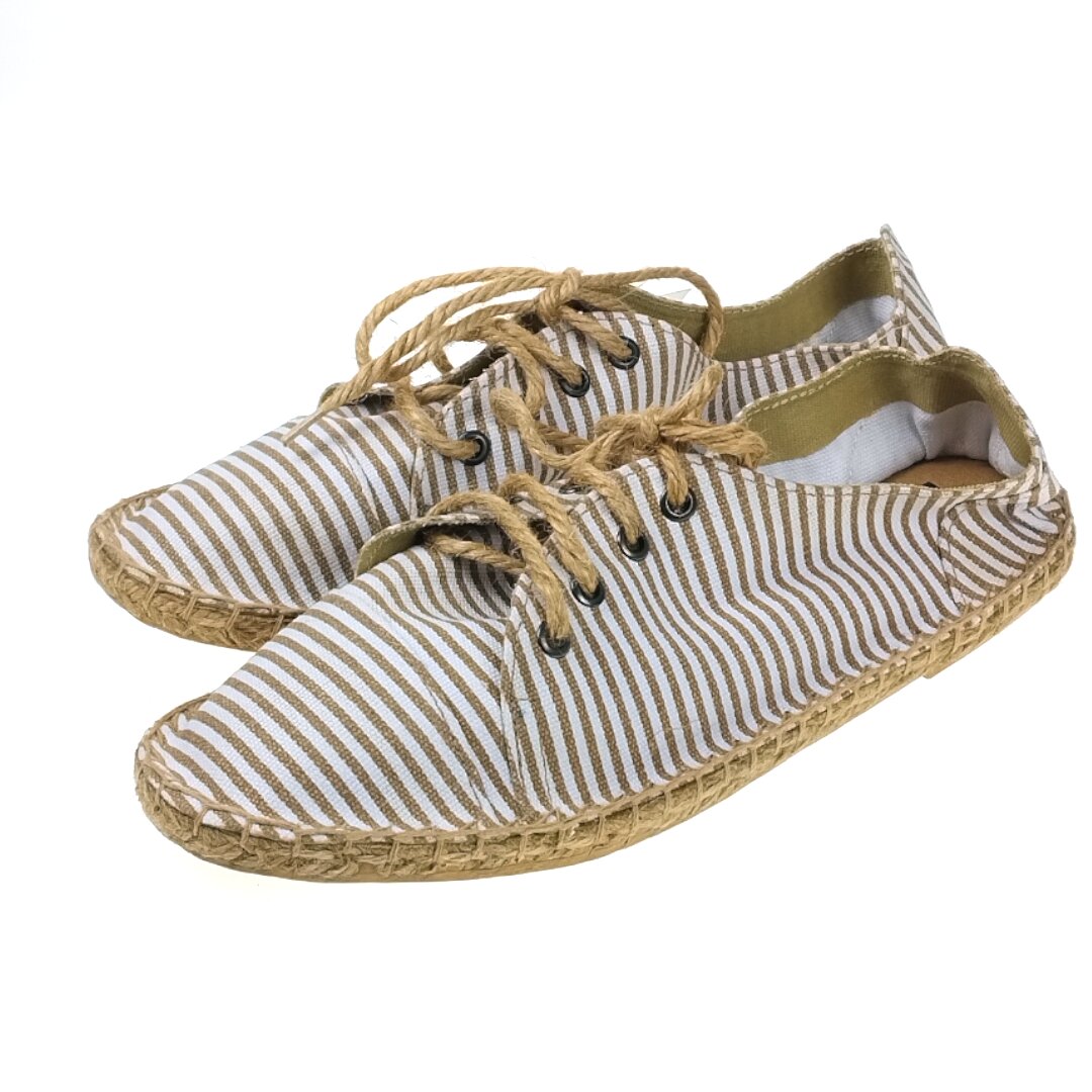 Sznurowane espadryle damskie, tekstylne, Biały / Beżowy - rozmiary 36-41