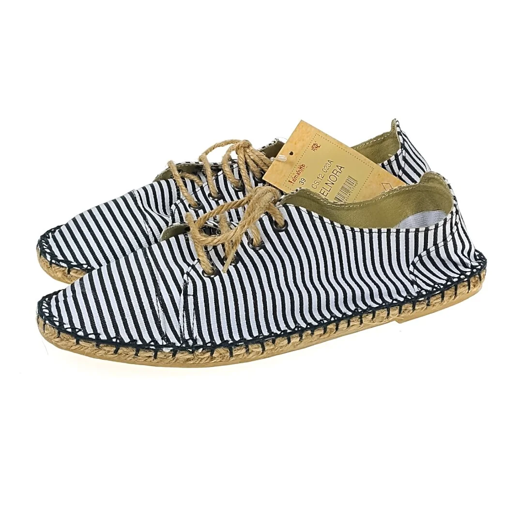 Sznurowane espadryle damskie, tekstylne, Biały / Czarny - rozmiary 36-41