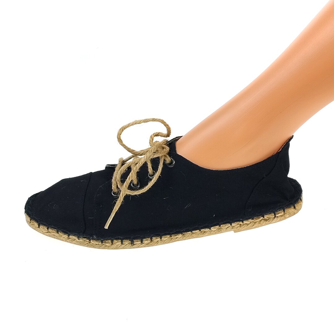 Women's lace-up espadrilles, textile, Black - sizes 36-41