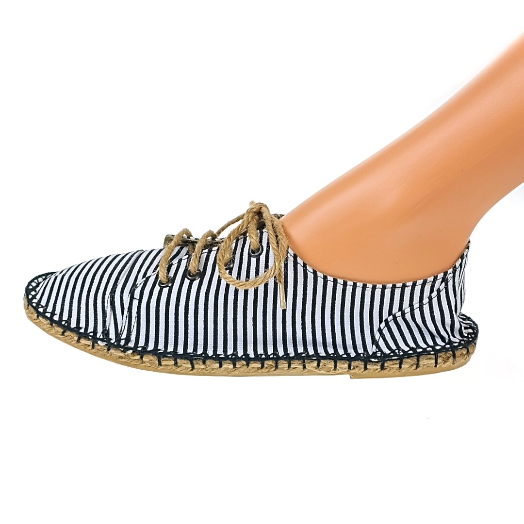 Women's lace-up espadrilles, textile, White / Black - sizes 36-41