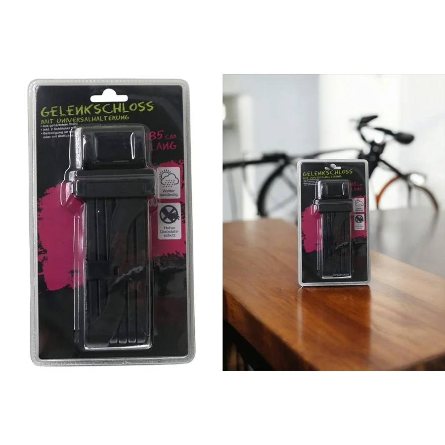 Folding bike lock with handle, 85 cm, black