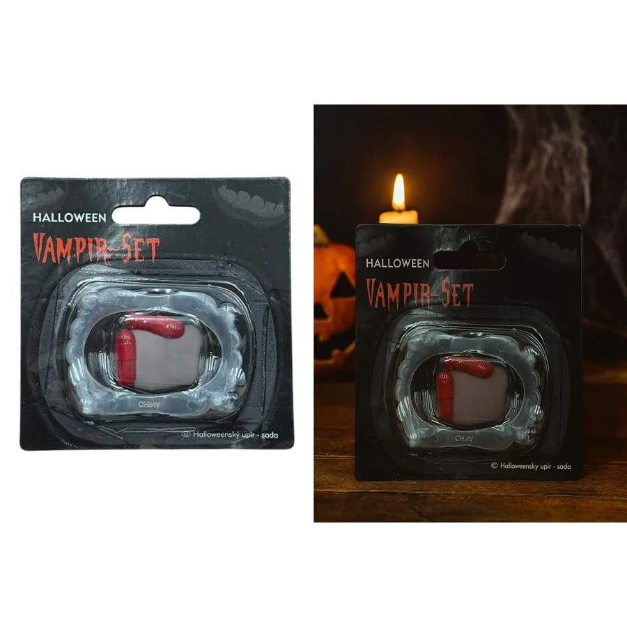 Zęby wampira z 2 kapsułkami z krwią