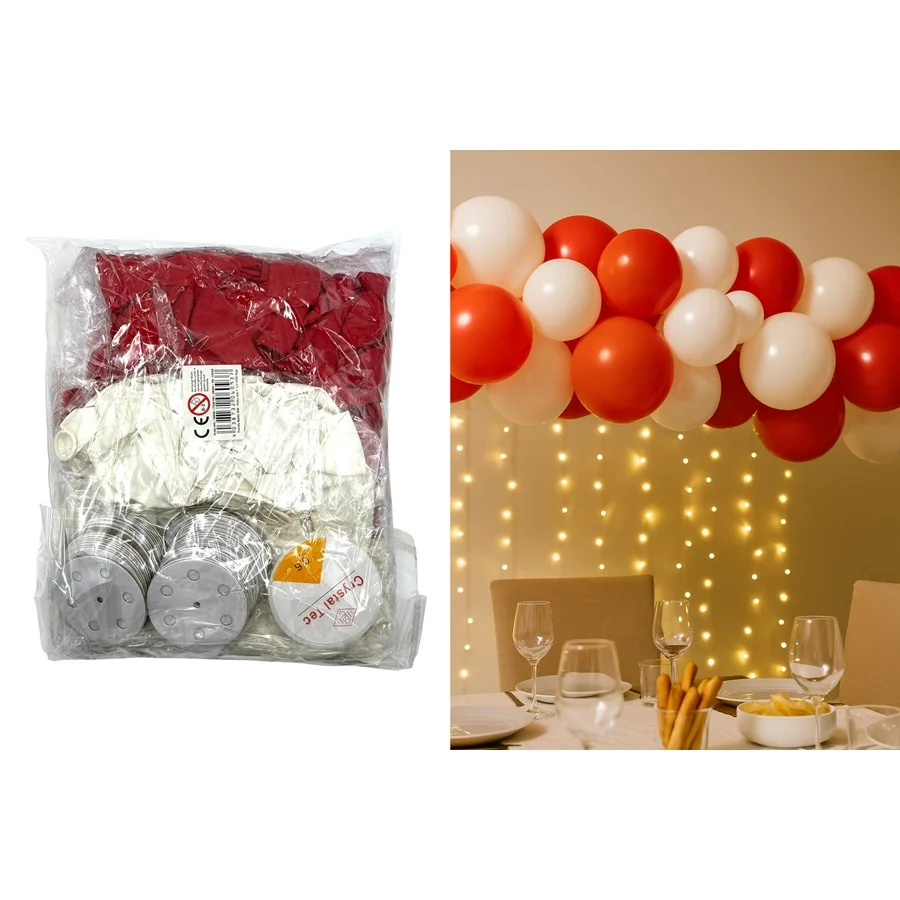 Girlanda z balonów, Ø 30 cm, 200 szt., wraz z instrukcją montażu, czerwono-biała