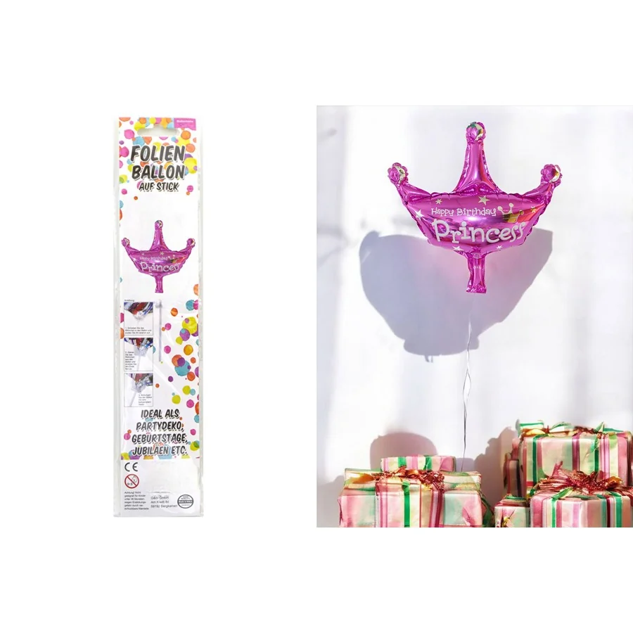 Balon foliowy w zestawie z patyczkiem Korona, 34 cm