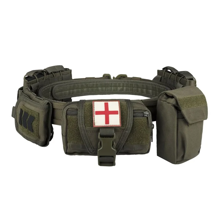 YAKEDA YD-2012 MOLLE modular 7-in-1 military tactical belt with pockets - Green (Green)