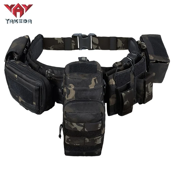 Pas taktyczny wojskowy YAKEDA YD-2027 MOLLE bojowy 7-in-1 seria BOMTURN z kieszeniami – Czarny Multicam (Black CP)
