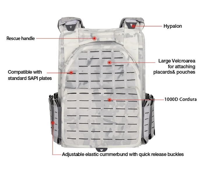 YAKEDA VT-6095B Military Tactical Plate Carrier Vest White MultiCam MOLLE – White Multicam (White CP) - Image 6