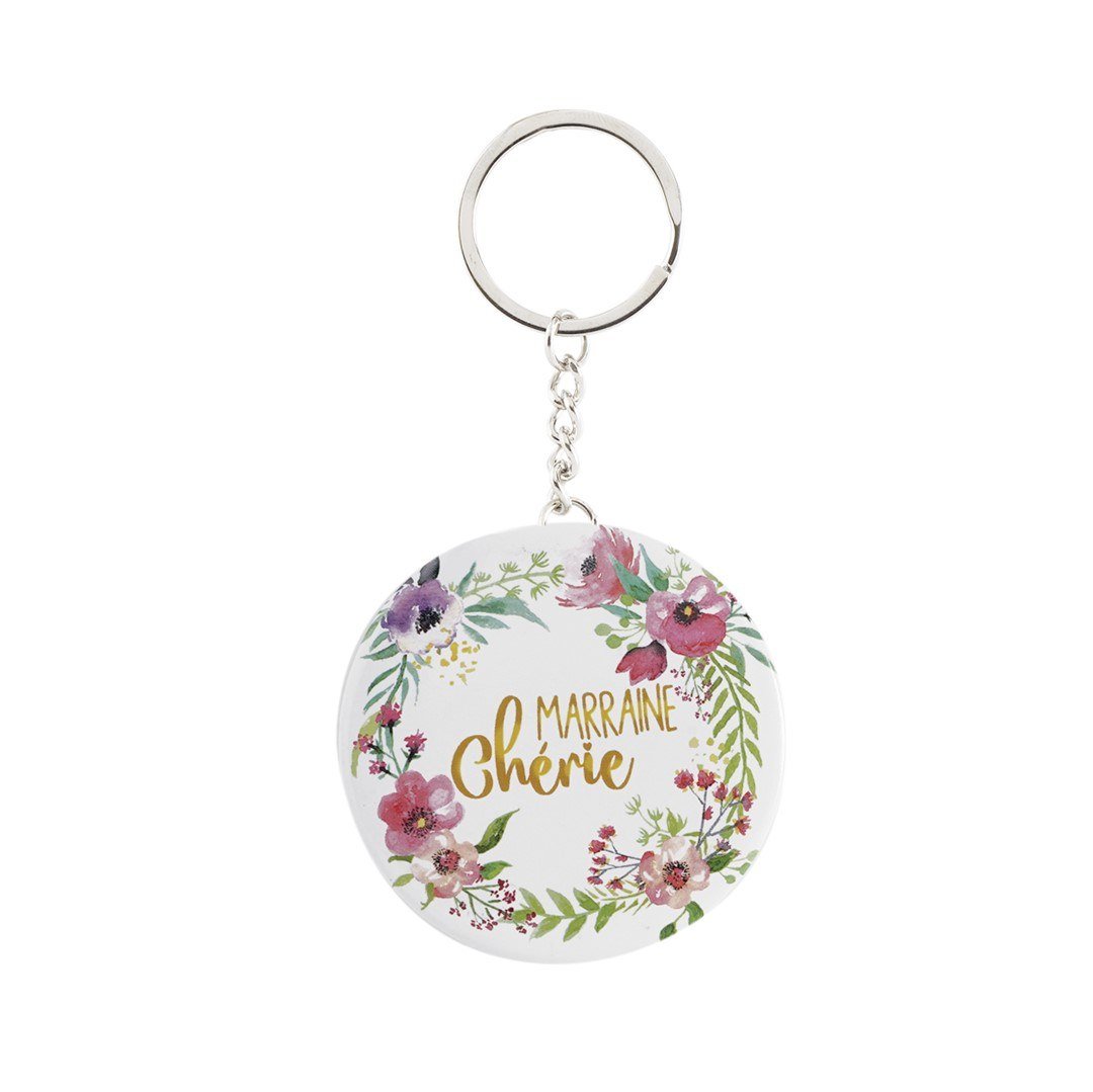 Keychain with mirror floral Godmother d: 6 cm